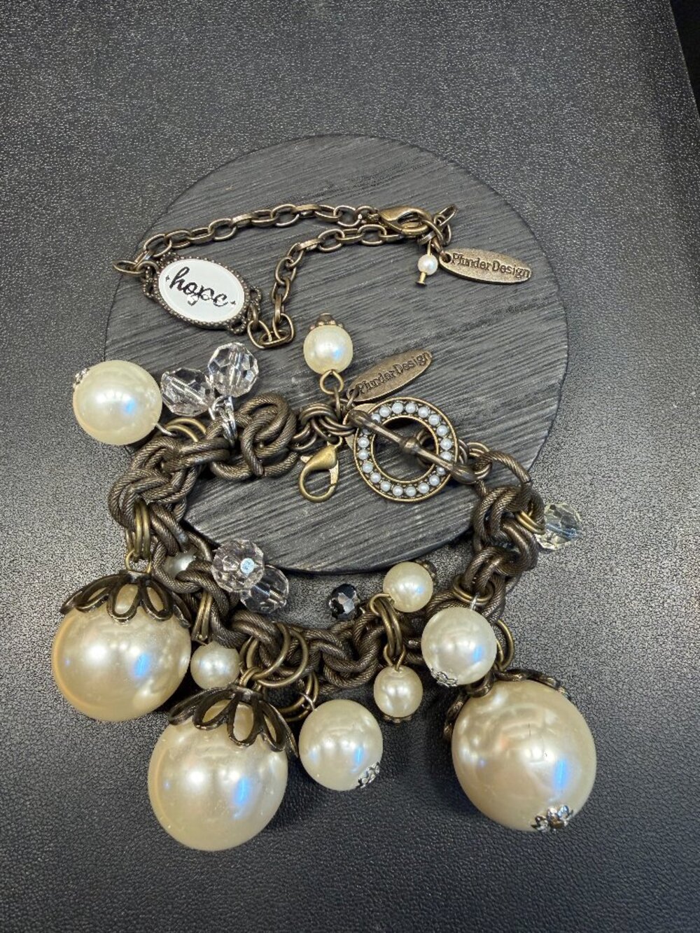 Lot of Two Plunder Bronze-tone and Faux Pearl Bracelets